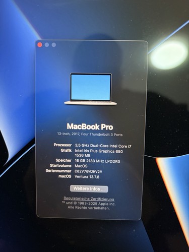 Macbook pro 2017 - 13,3, 16